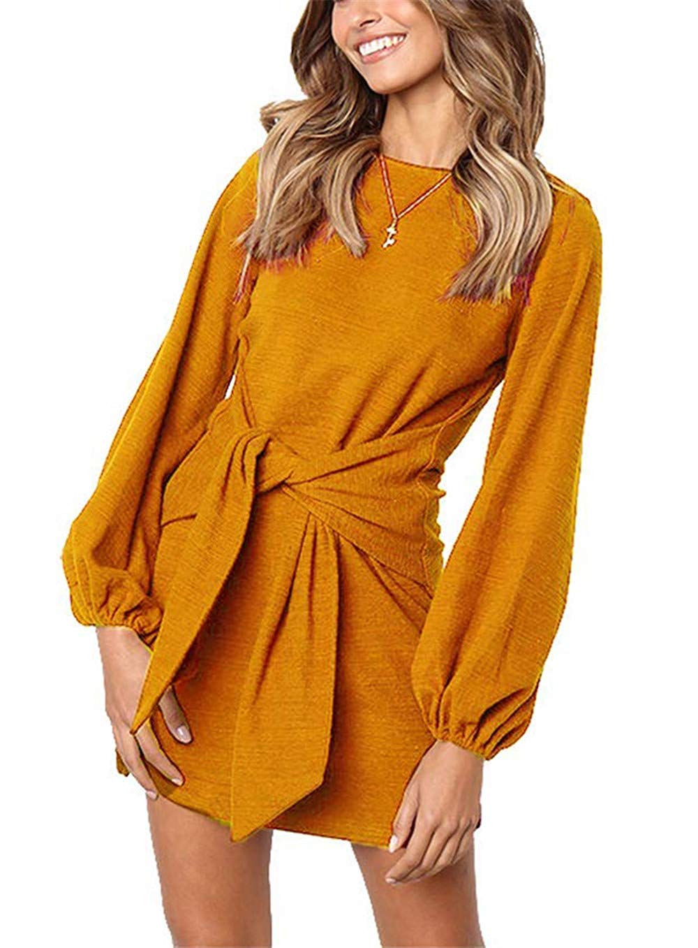 Haute Edition Women's Long Sleeve Tie Waist Casual Dress