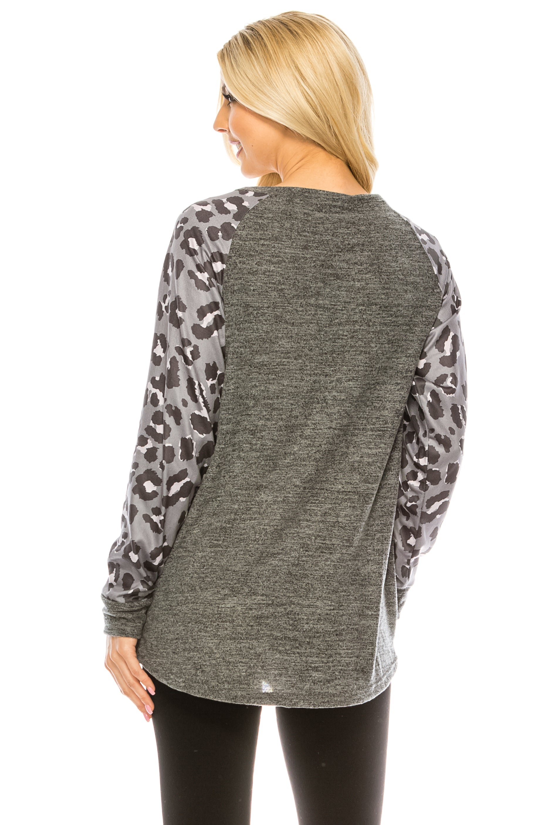 Haute Edition Women's Ultra Soft Long Sleeve Spring Pullover Leopard Raglan Sweatshirt