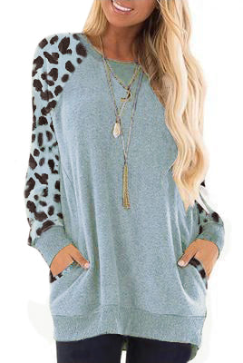 Haute Edition Women's Ultra Soft Long Sleeve Spring Pullover Leopard Raglan Sweatshirt