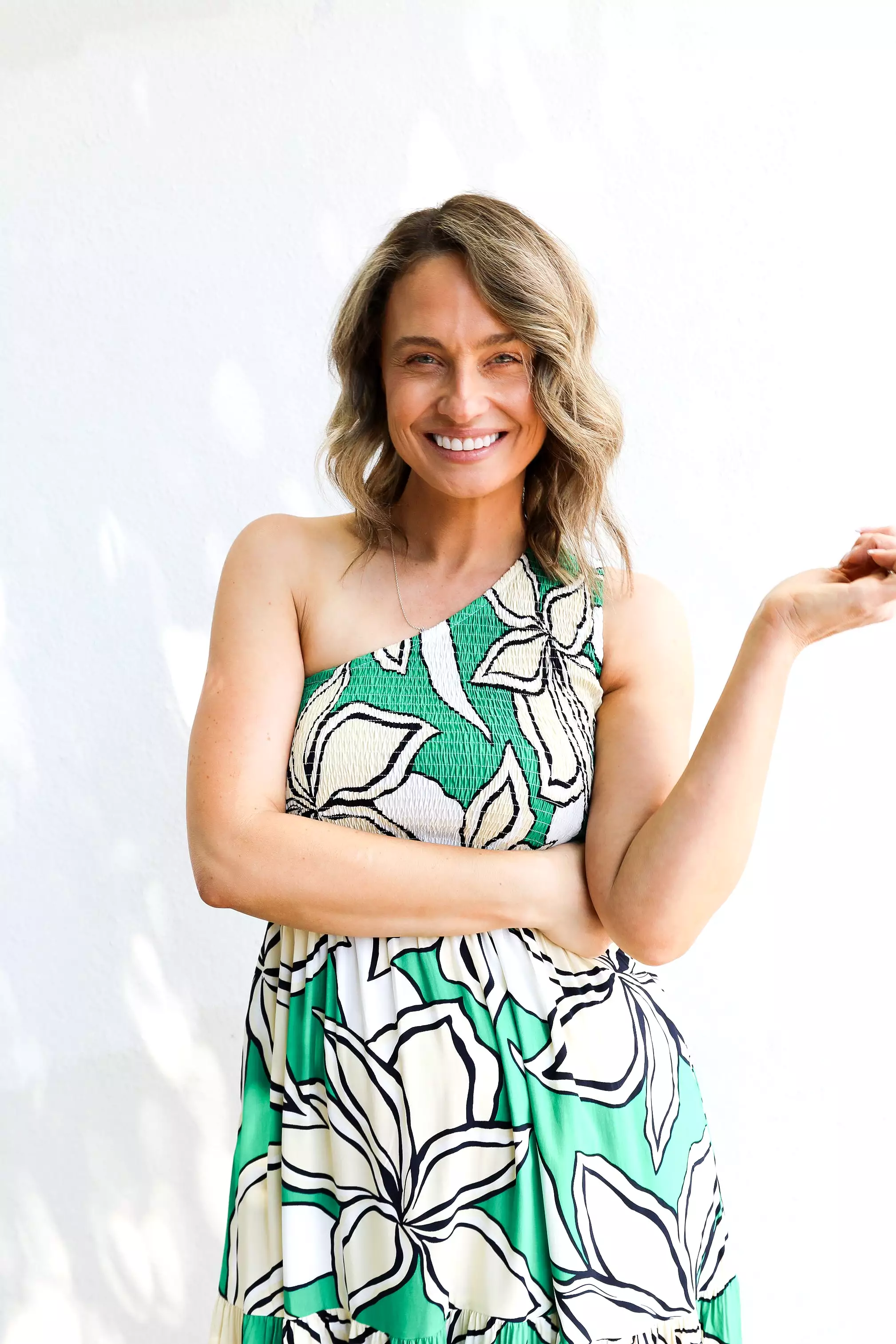 Henley One Shoulder Dress (Green Floral)