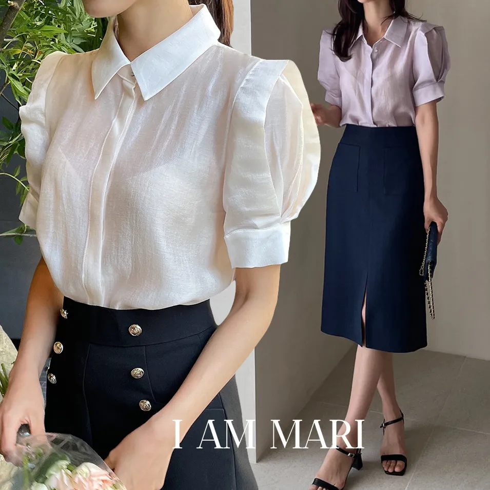 I AM MARI  |Plain Office Style Elegant Style Shirts & Blouses