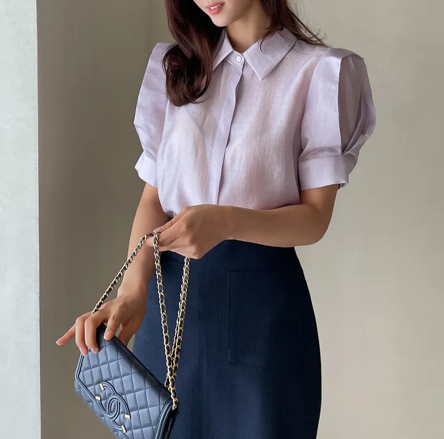 I AM MARI  |Plain Office Style Elegant Style Shirts & Blouses