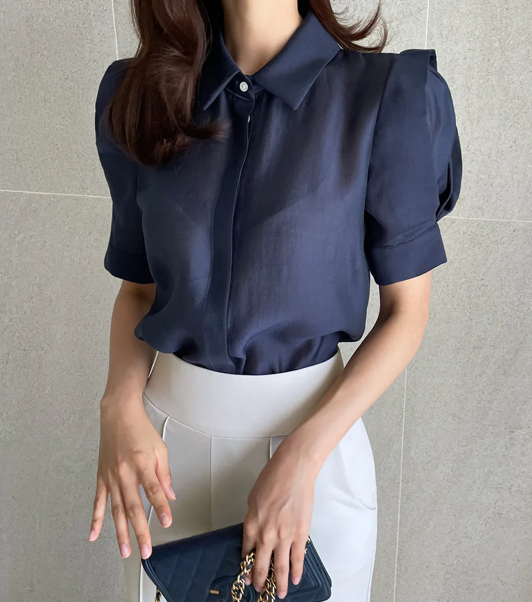 I AM MARI  |Plain Office Style Elegant Style Shirts & Blouses