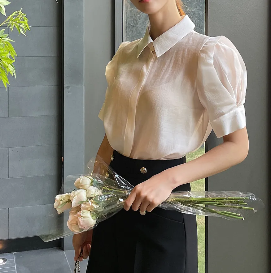 I AM MARI  |Plain Office Style Elegant Style Shirts & Blouses