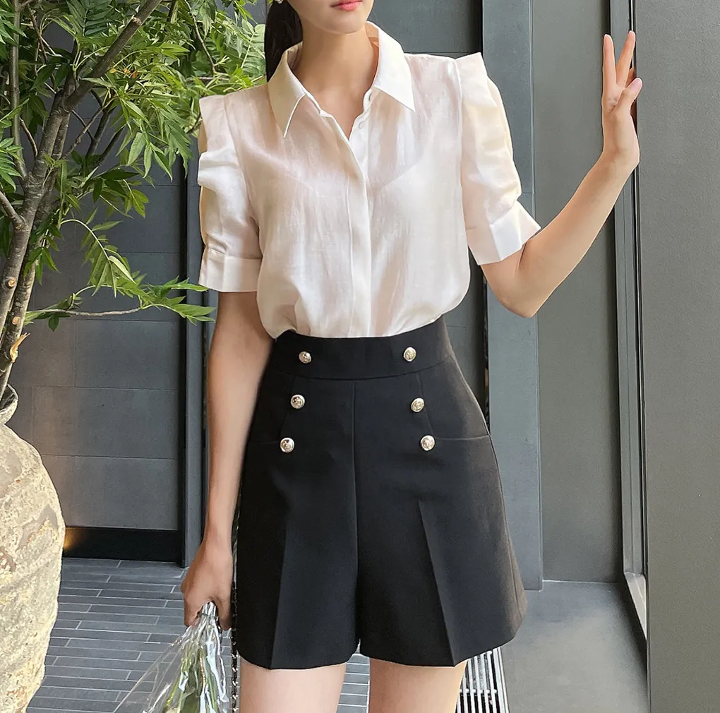 I AM MARI  |Plain Office Style Elegant Style Shirts & Blouses