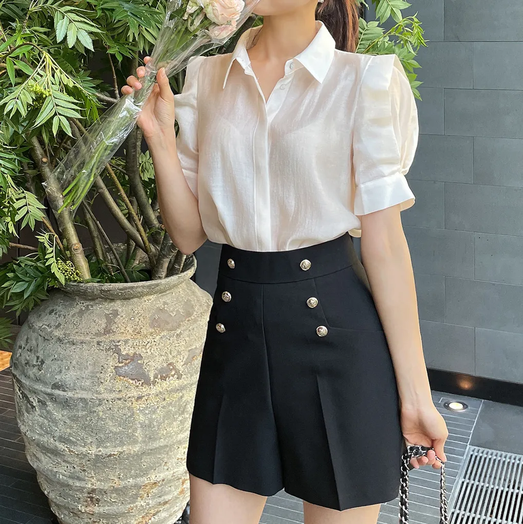 I AM MARI  |Plain Office Style Elegant Style Shirts & Blouses