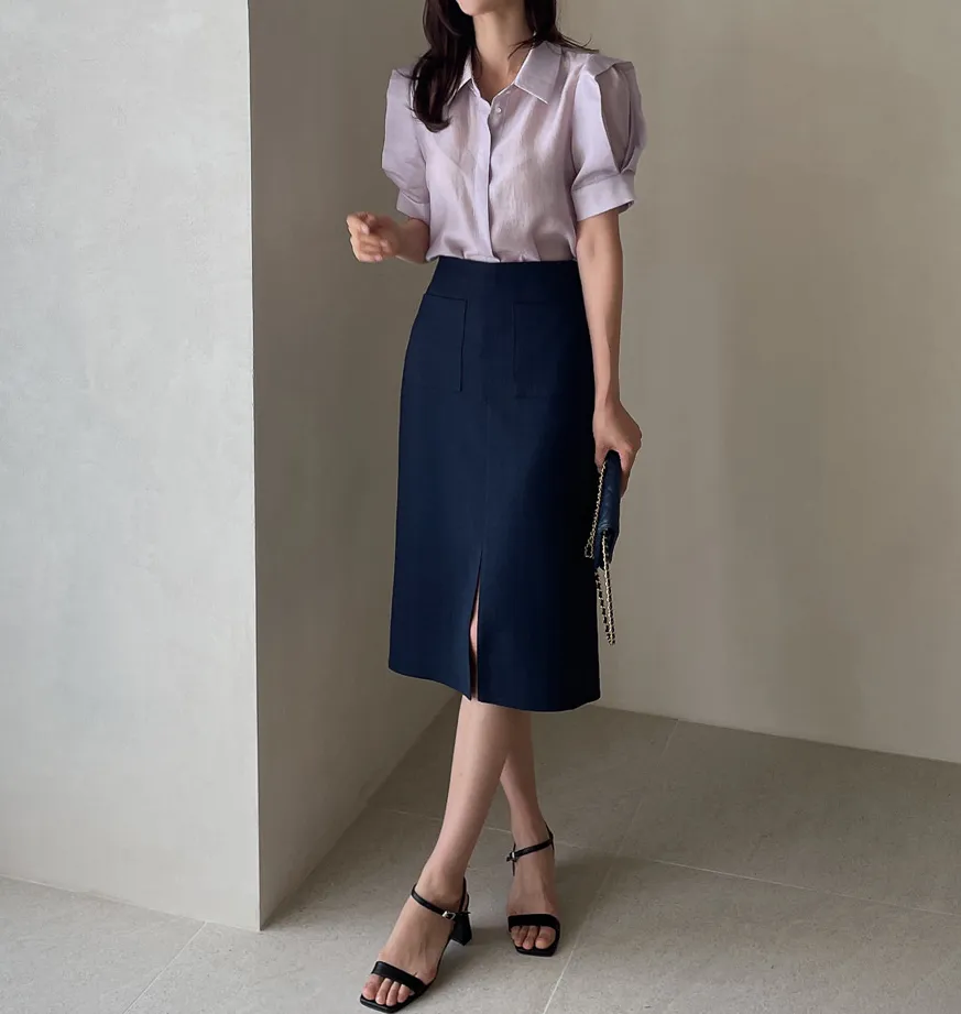 I AM MARI  |Plain Office Style Elegant Style Shirts & Blouses