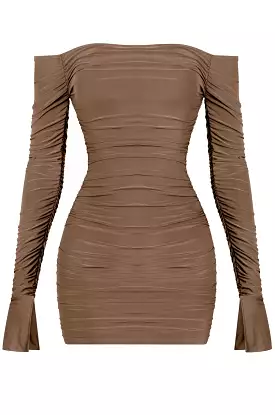 Jazmine Off The Shoulder Long Sleeve Ruched Mini Dress