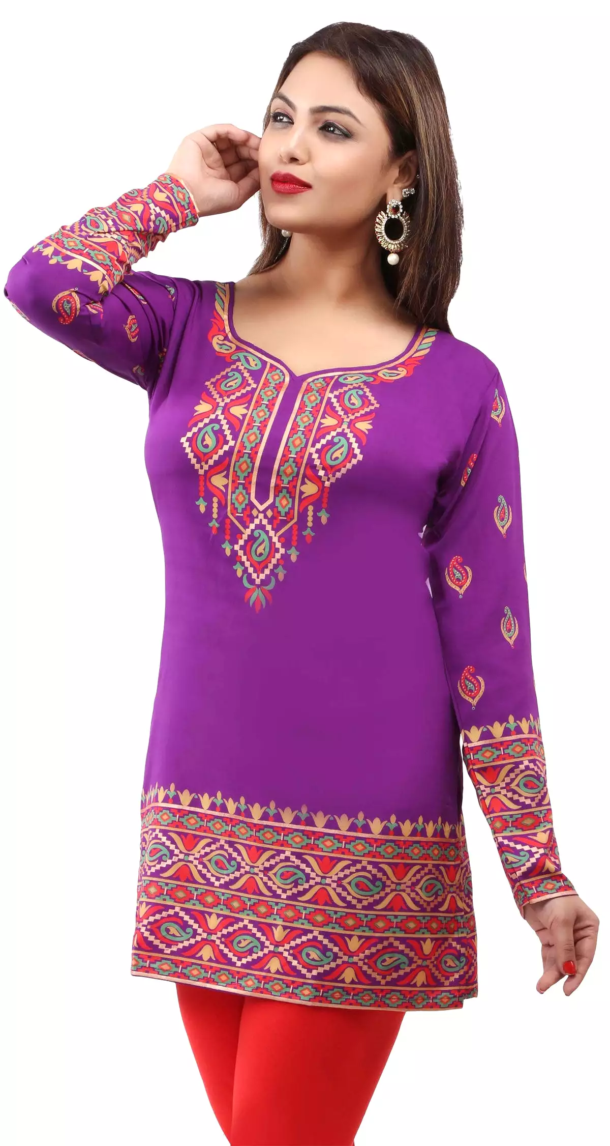 Kurti Top Tunic Women's Printed Blouse India Clothing (Magenta)