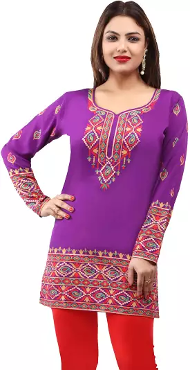 Kurti Top Tunic Women's Printed Blouse India Clothing (Magenta)