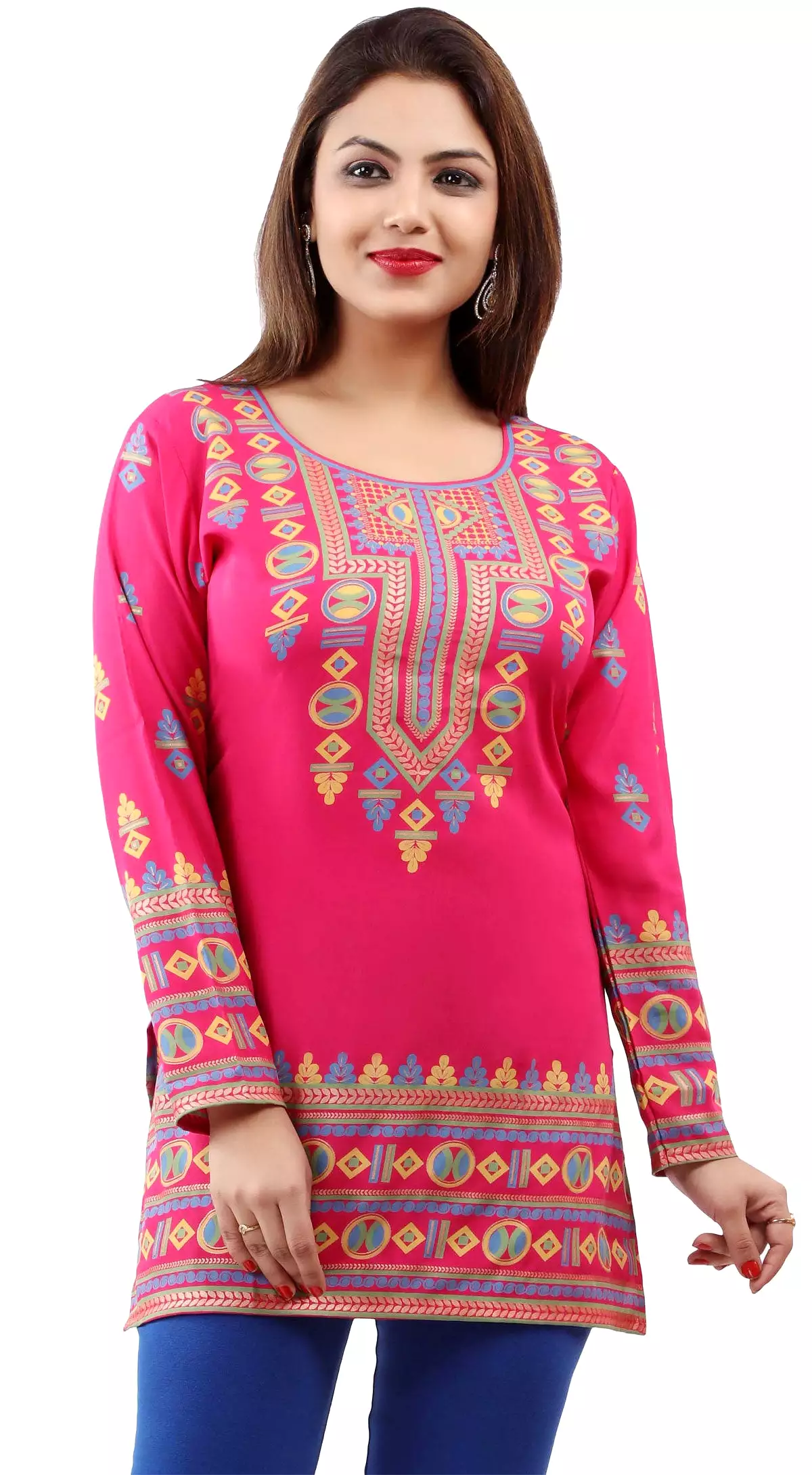 Kurti Top Tunic Women's Printed Blouse India Clothing (Pink)