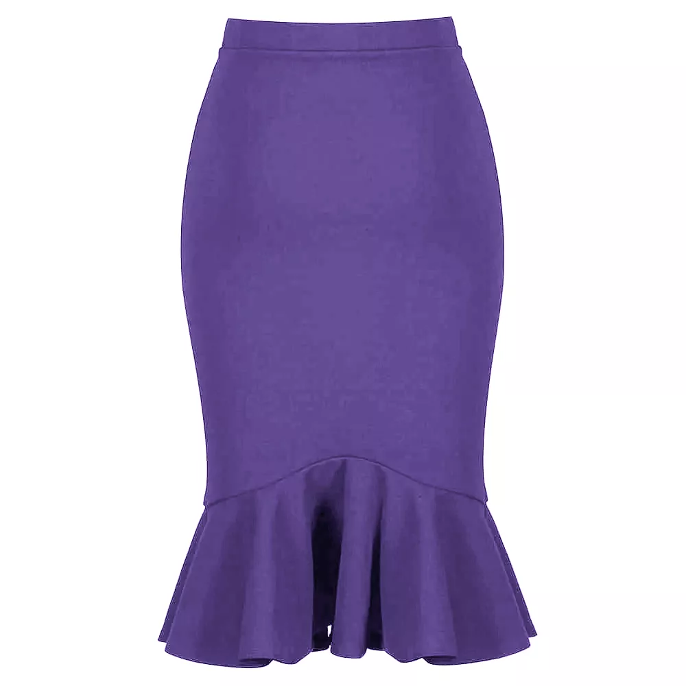 Lilac Peplum Hem Bodycon Stretch Pencil Skirt