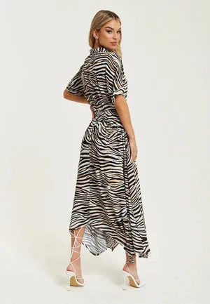 Liquorish Brown Zebra Print Midi Dress