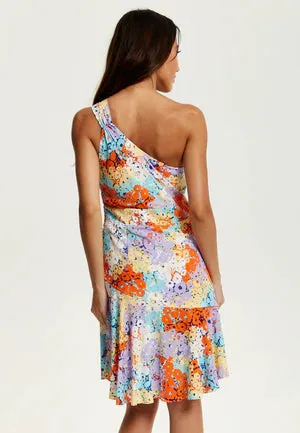 Liquorish Multicolour Floral Print One Shoulder Mini Dress