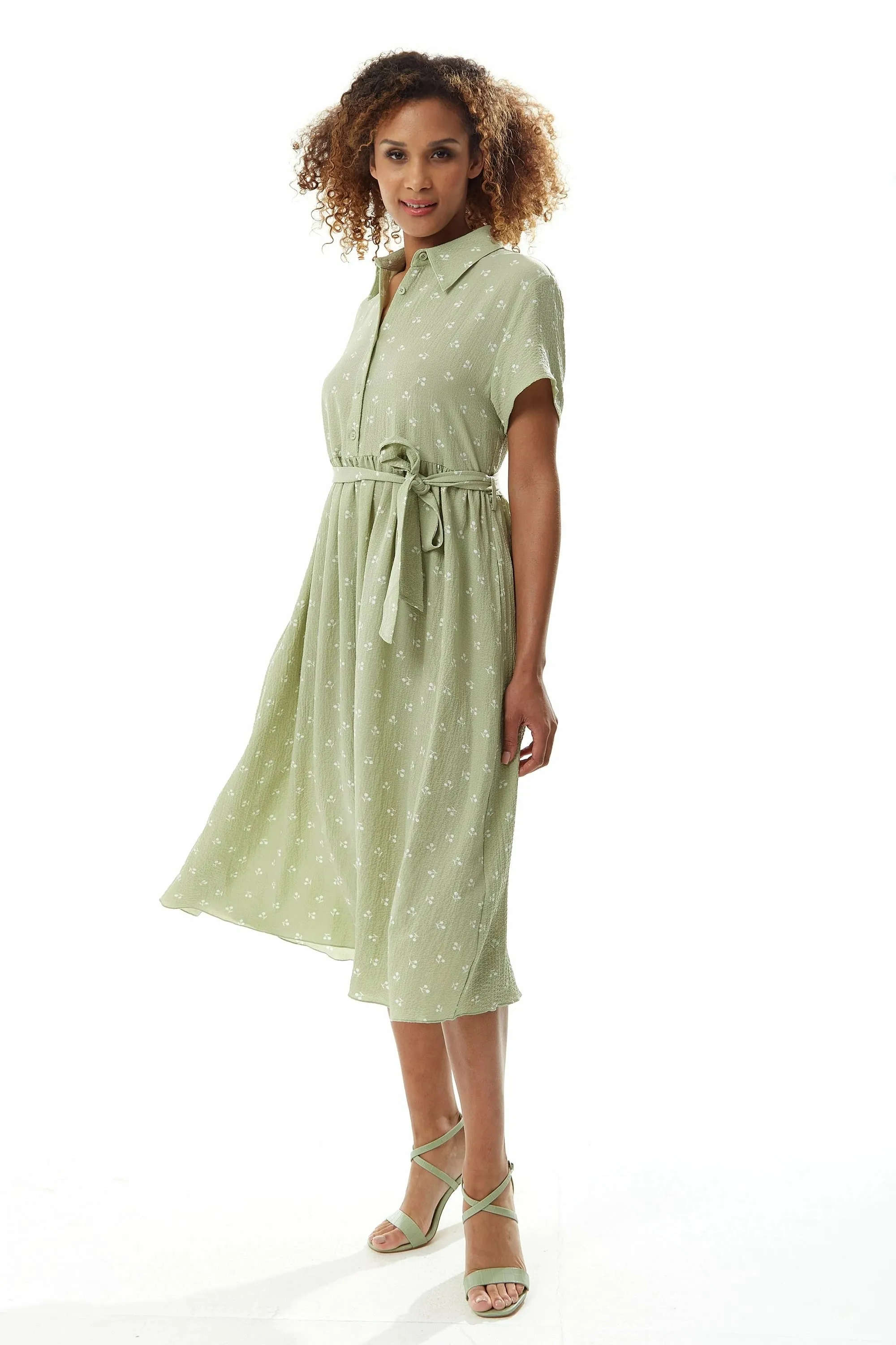 Liquorish Sage Green Cherry Print Midi Dress