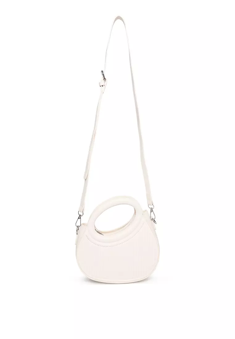 London Rag Assymetrical Baguette Hangbag In Off White