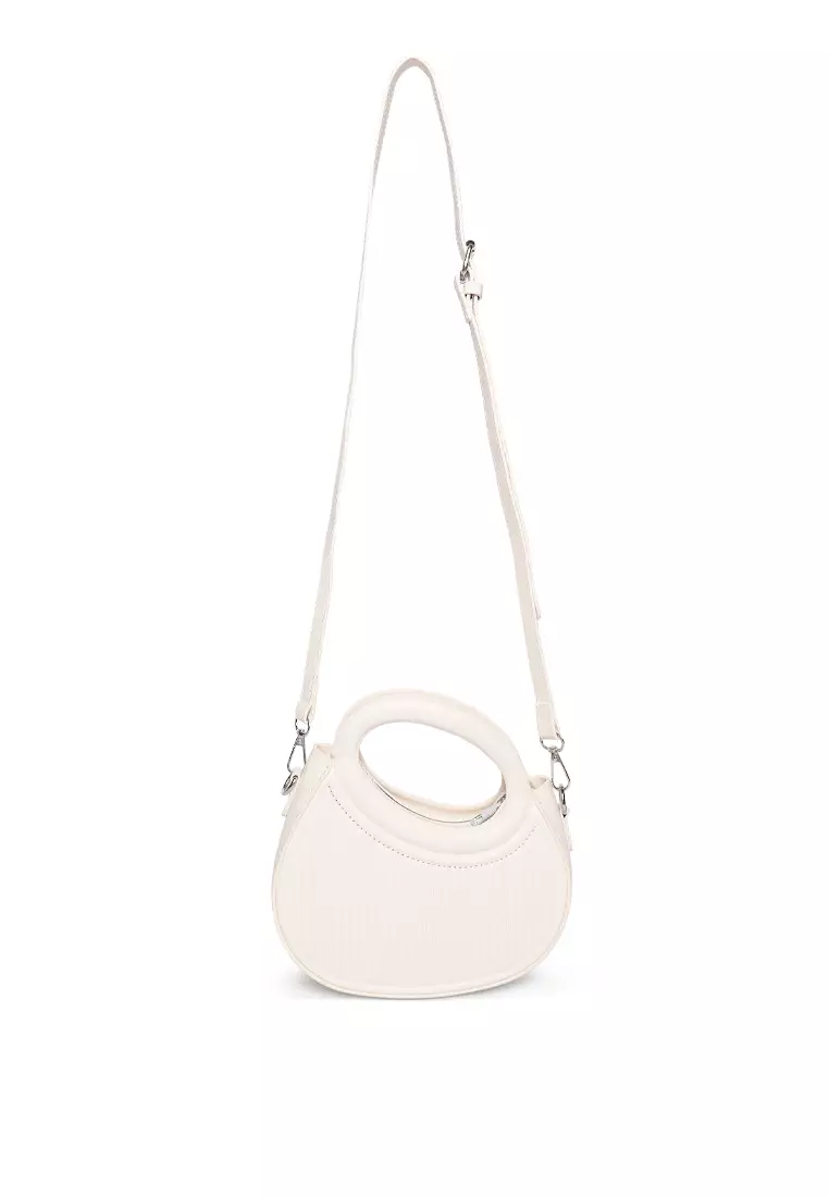 London Rag Assymetrical Baguette Hangbag In Off White