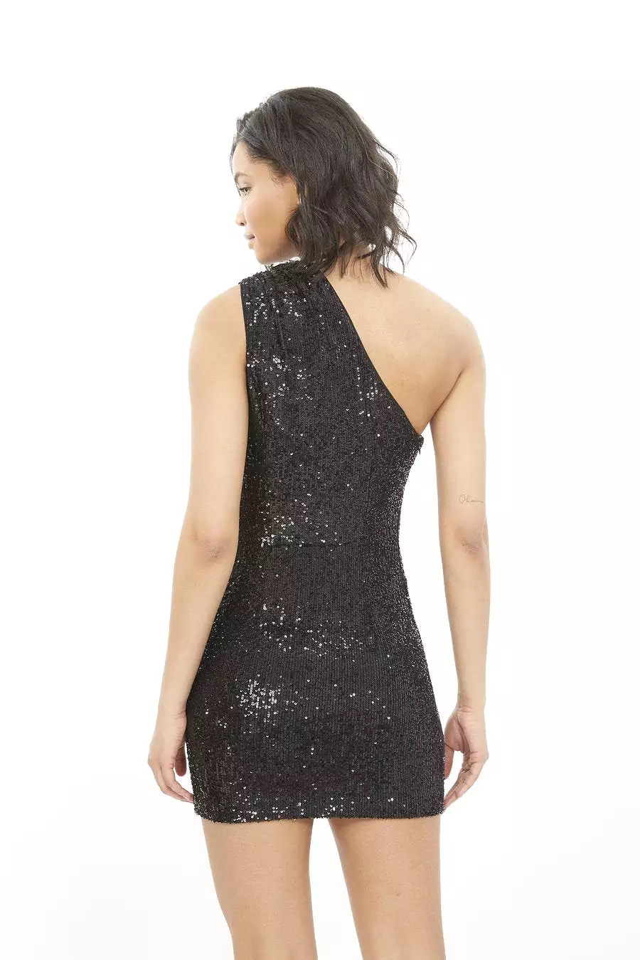 Lucette Sequin One Shoulder Dress in Black