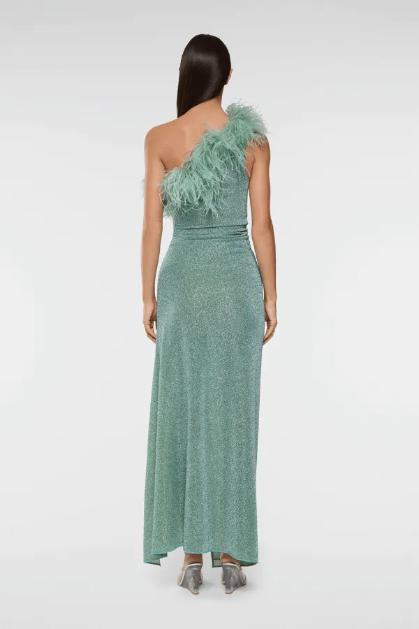 Lumiere Plumage One Shoulder Dress Aqua