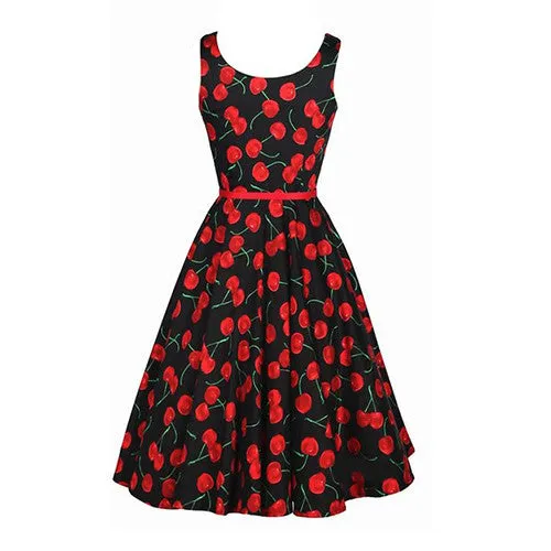 Luouse Vintage Cherry Rockabilly Bombshell Halter Pinup Swing Women's Dress