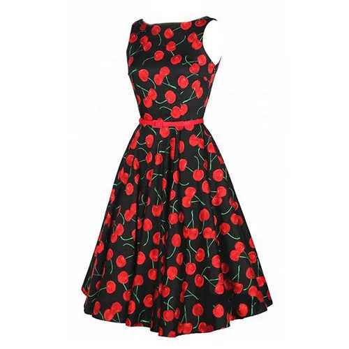 Luouse Vintage Cherry Rockabilly Bombshell Halter Pinup Swing Women's Dress