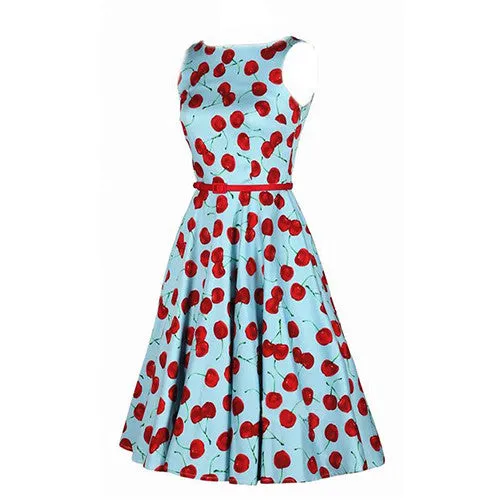 Luouse Vintage Cherry Rockabilly Bombshell Halter Pinup Swing Women's Dress