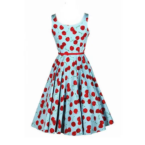 Luouse Vintage Cherry Rockabilly Bombshell Halter Pinup Swing Women's Dress