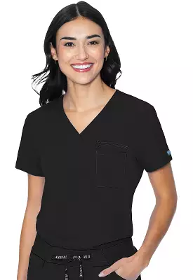 Med Couture Peaches 8482 Women's V-Neck Chest Pocket Top