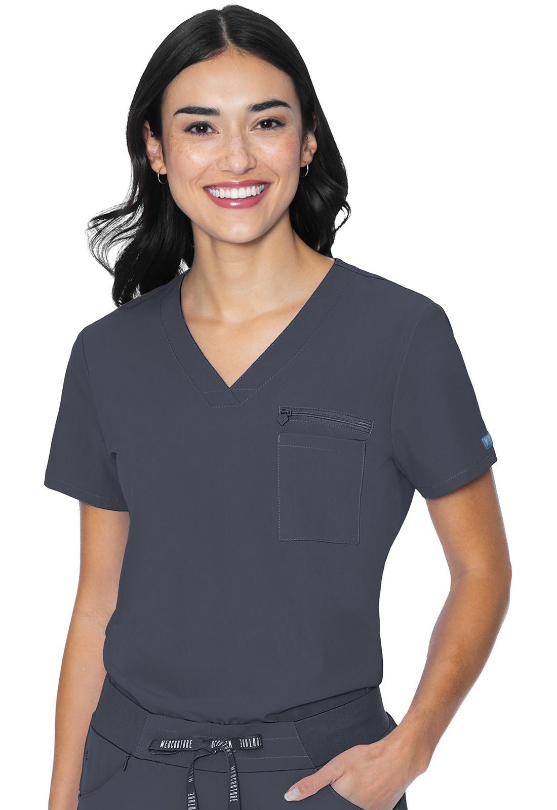 Med Couture Peaches 8482 Women's V-Neck Chest Pocket Top