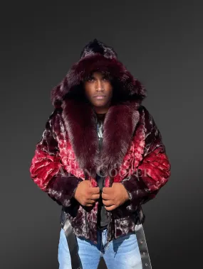 Men Mink Fur Bomber Coat with Chinchilla Collar