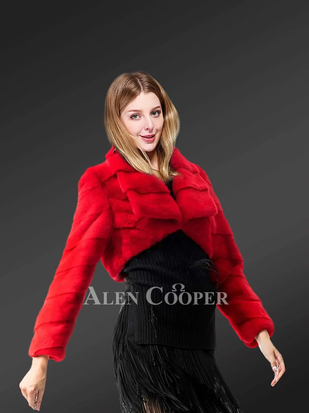 mink fur coat in red for stylish women