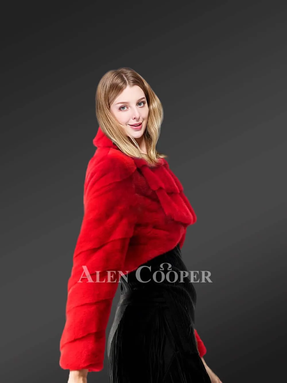 mink fur coat in red for stylish women