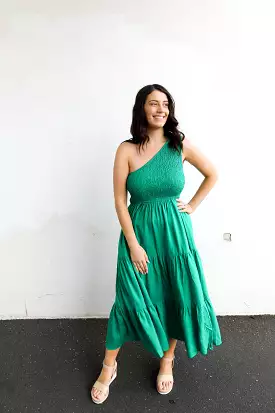 Molli One Shoulder Dress (Emerald)