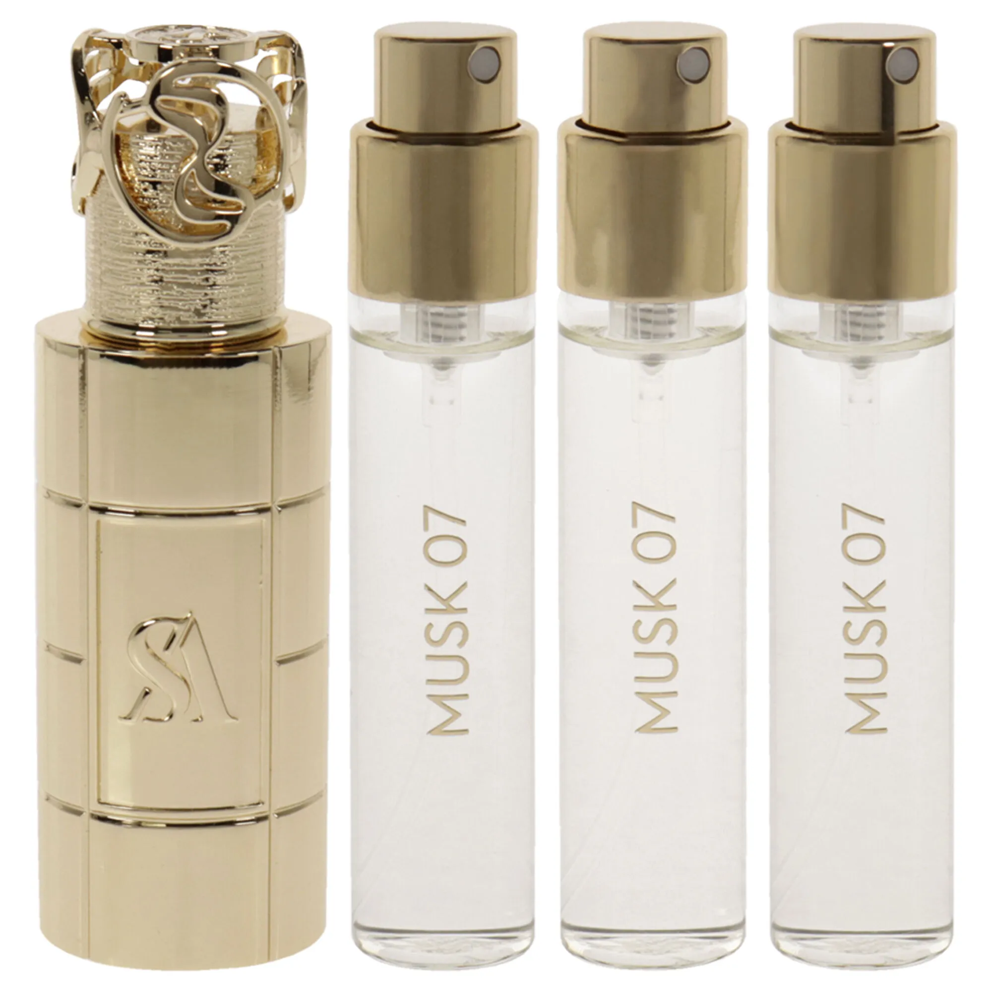 Musk 07 by Swiss Arabian for Unisex - 4 Pc Mini Gift Set 3 x 1oz Perfume Spray, Metal Case