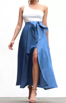 One shoulder denim skirt dress