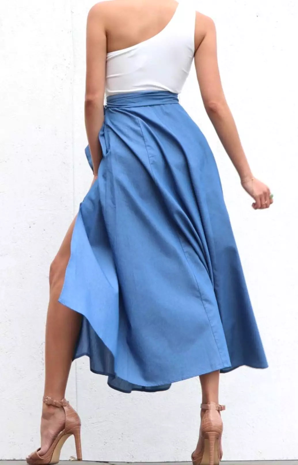 One shoulder denim skirt dress