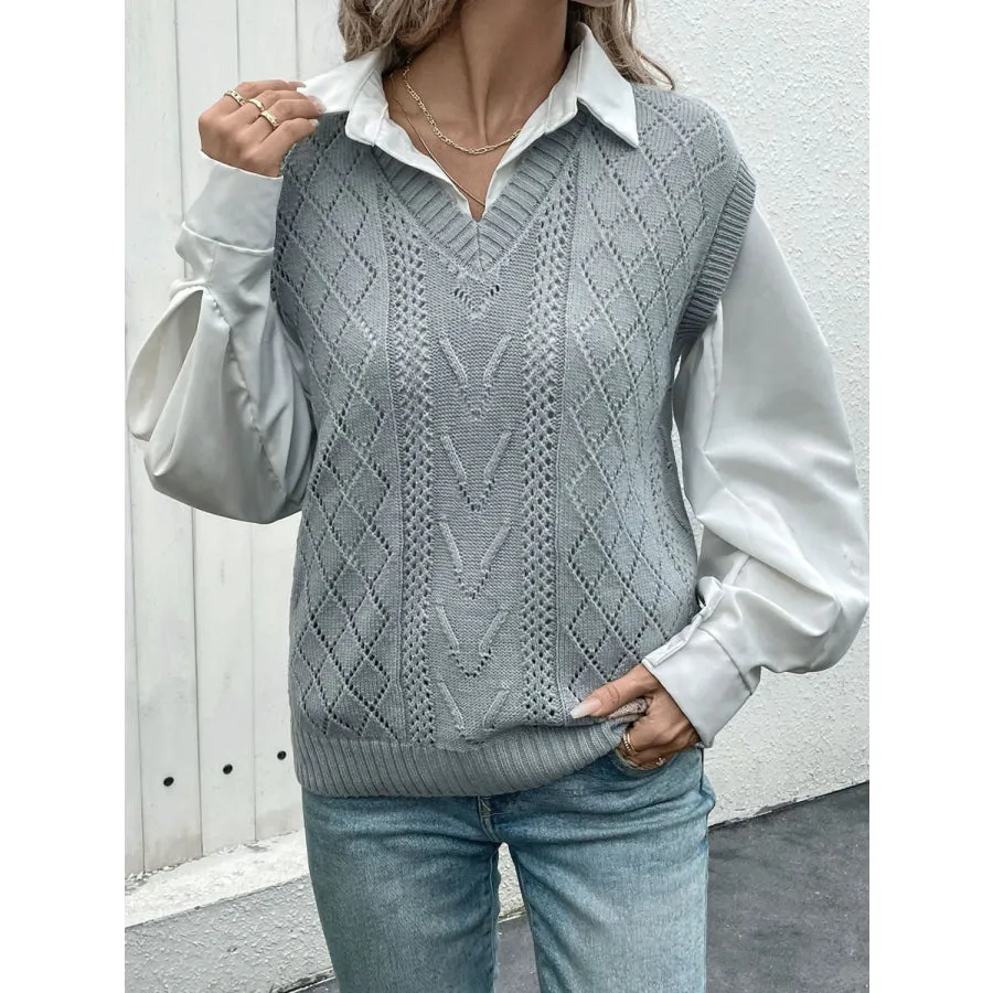 Openwork V-Neck Sweater Vest