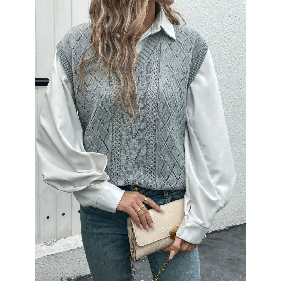 Openwork V-Neck Sweater Vest