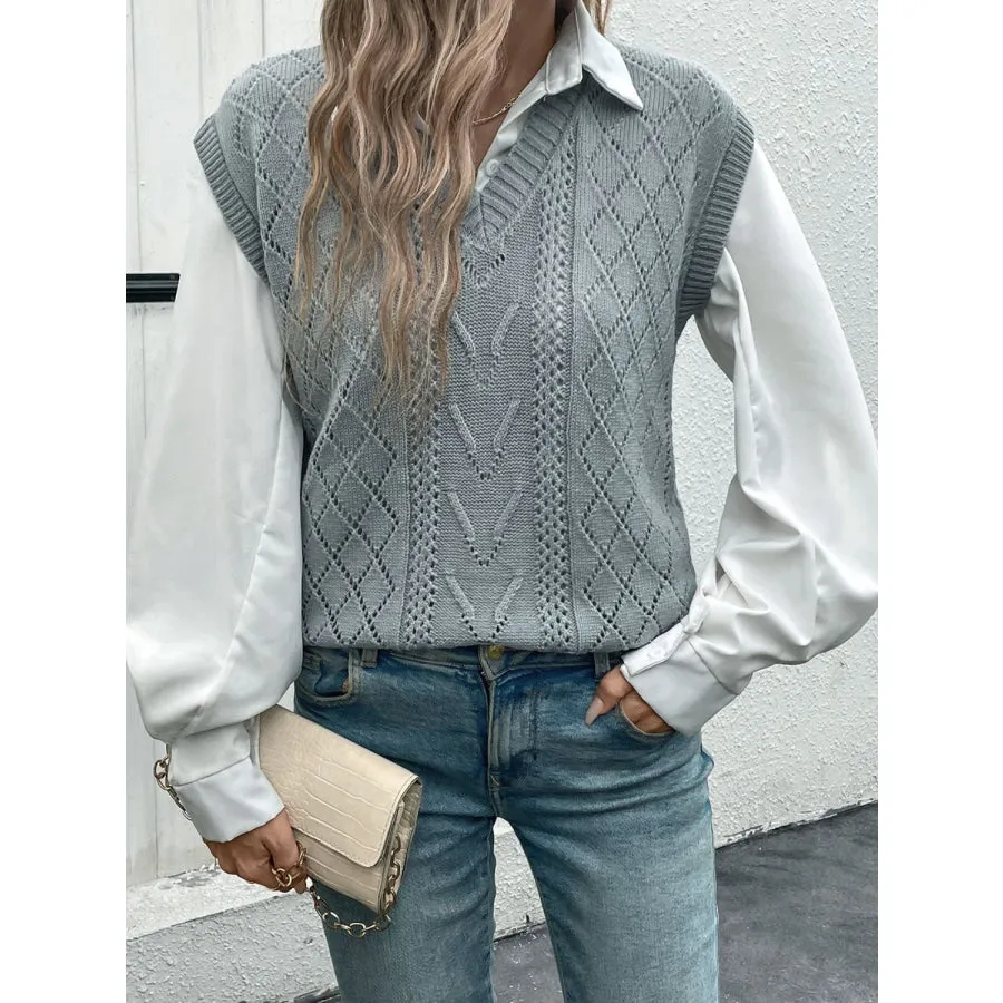 Openwork V-Neck Sweater Vest