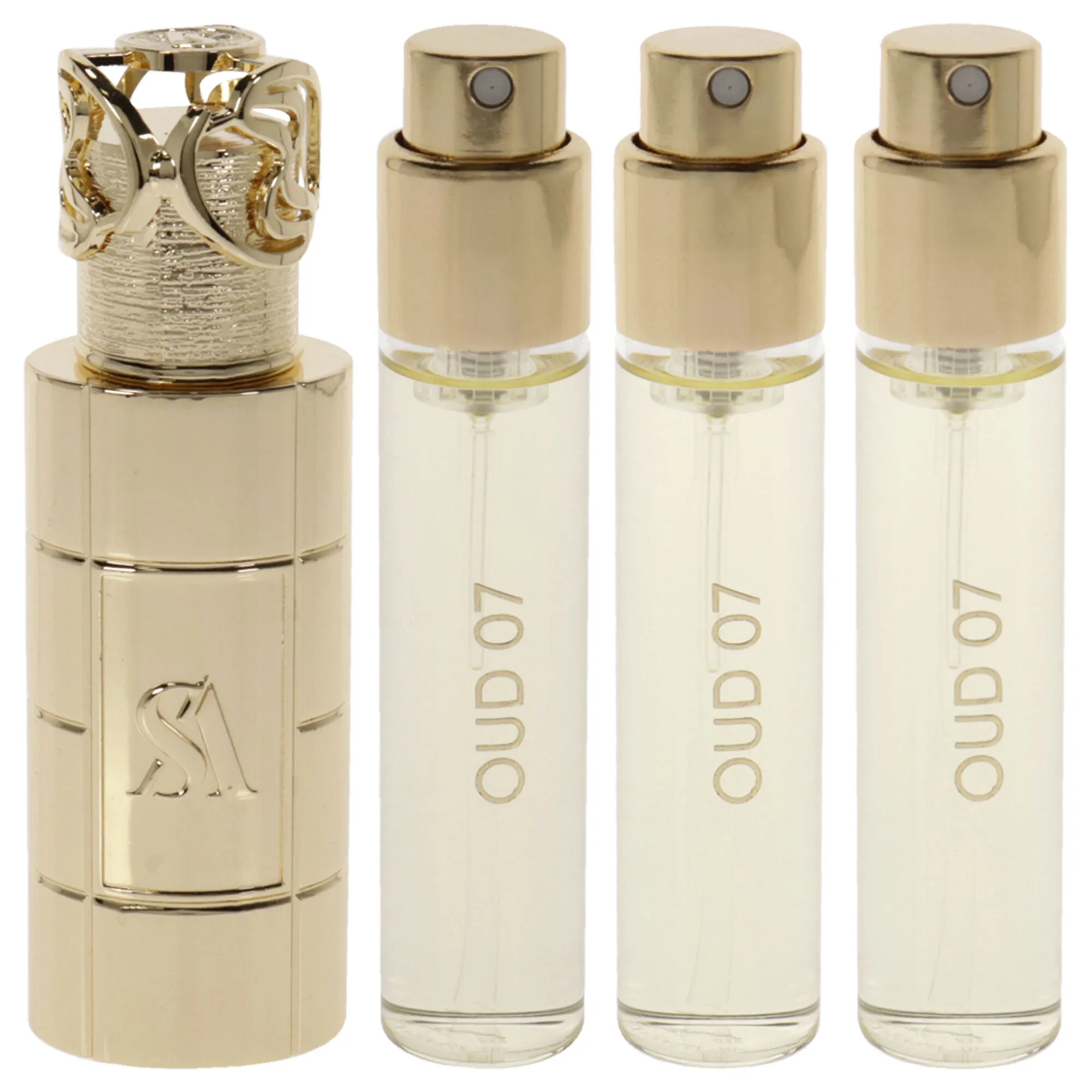 Oud 07 by Swiss Arabian for Unisex - 4 Pc Mini Gift Set 3 x 1oz Perfume Spray, Metal Case