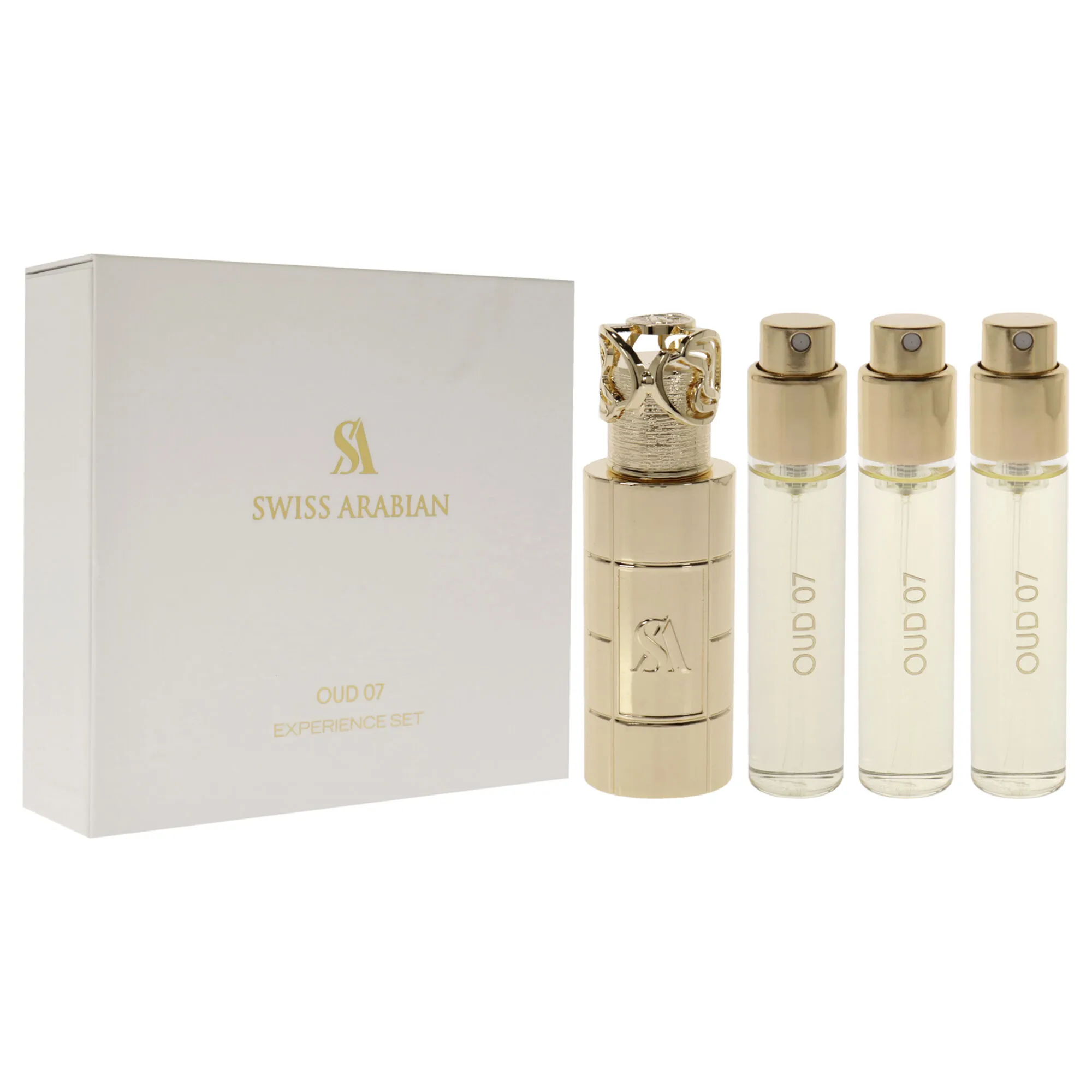 Oud 07 by Swiss Arabian for Unisex - 4 Pc Mini Gift Set 3 x 1oz Perfume Spray, Metal Case