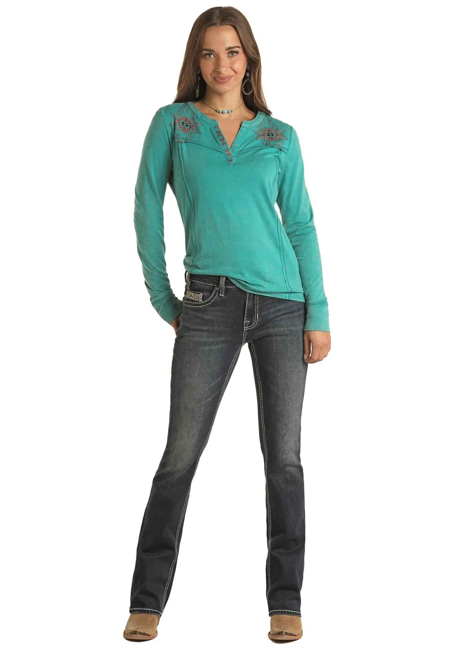 Panhandle Women's Slim Raw Edge V Neck