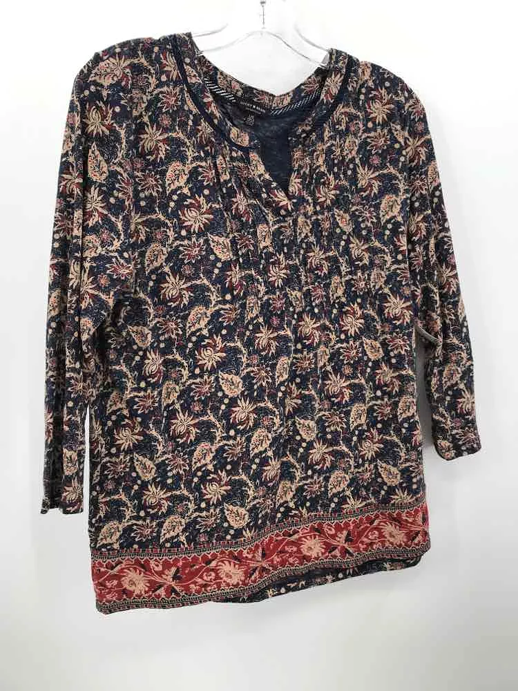 Pre-Owned Lucky Brand Navy Size Large Printed Blouse