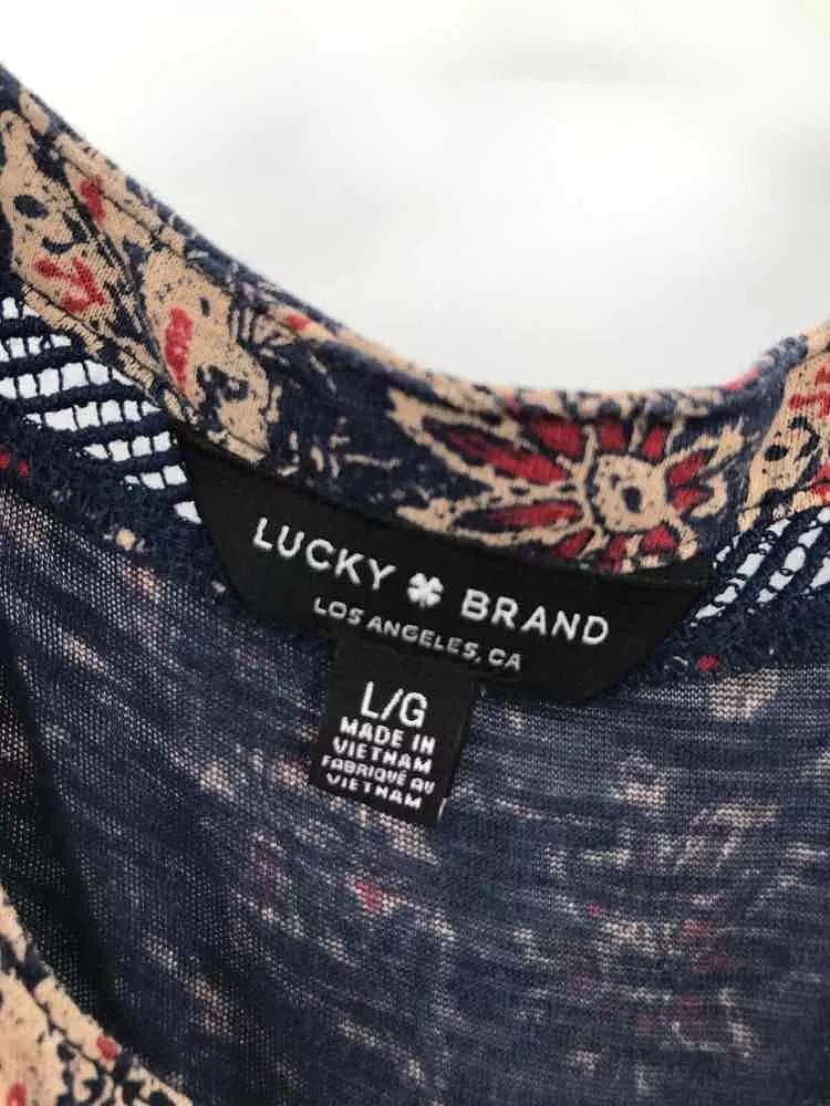 Pre-Owned Lucky Brand Navy Size Large Printed Blouse