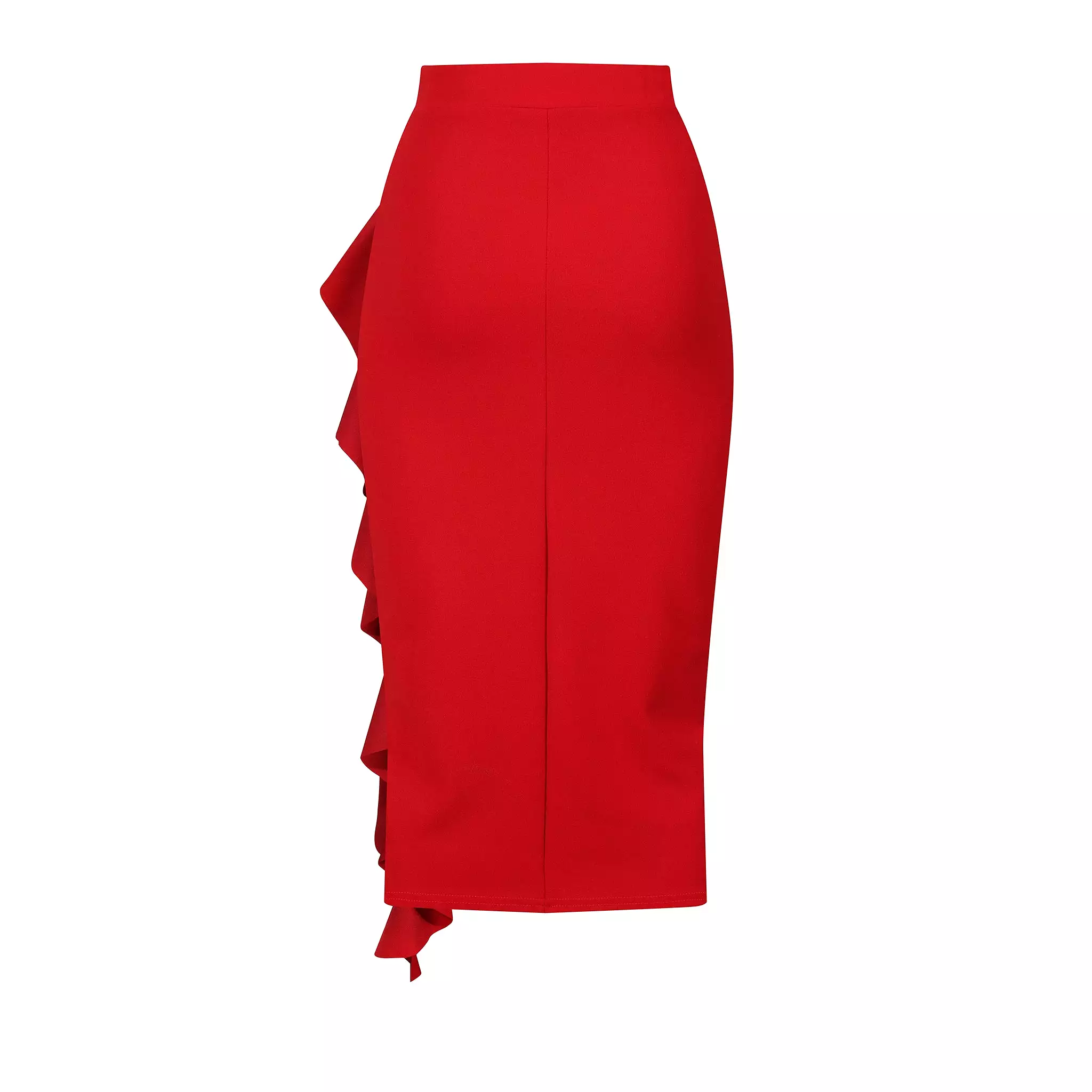 Red Waterfall Ruffle Pencil Skirt