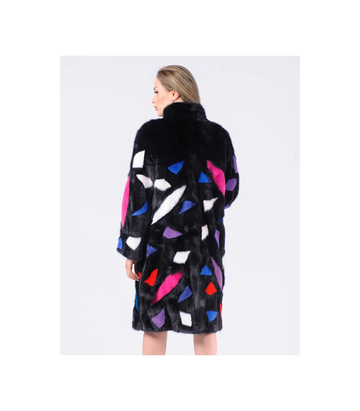 Rosalie Multi-Color Mink Fur Coat with Detachable Mink Fur Patches: FurHatWorld