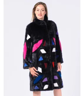 Rosalie Multi-Color Mink Fur Coat with Detachable Mink Fur Patches: FurHatWorld