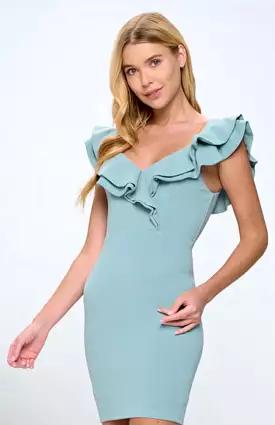 Sebastian Ruffle shoulder dress