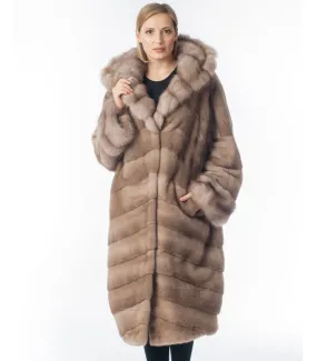 Serena Pastel Mink Fur Coat with Marten Trim: FurHatWorld