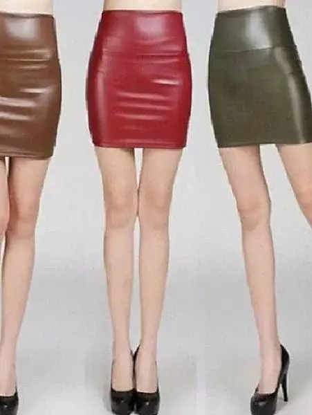 Sexy High Waist Faux Leather Pencil Skirt - Black/Red/Brown